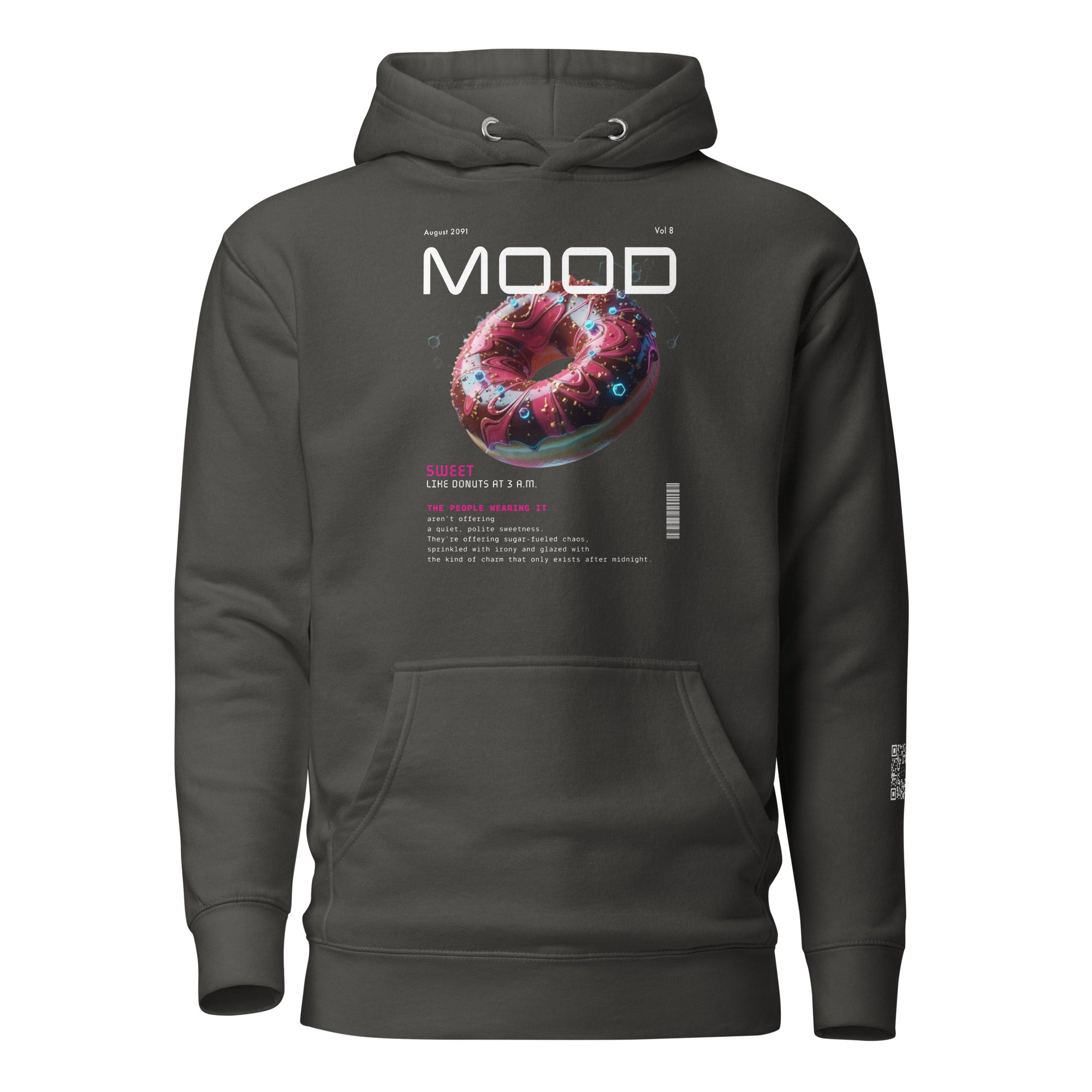 AR vintage black hoodie with a colorful graphic and text on a white background